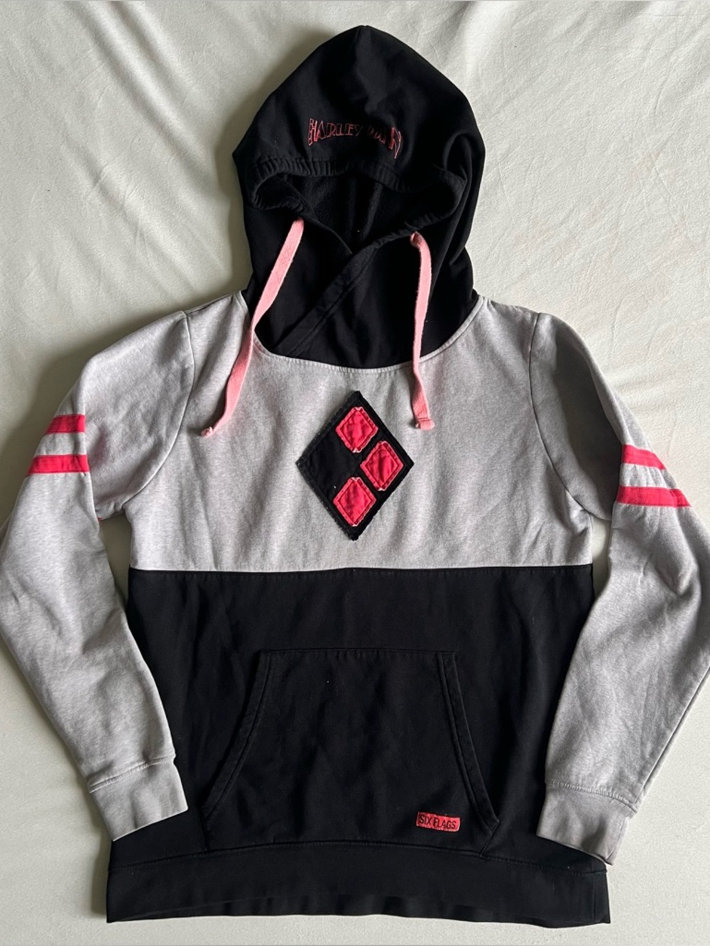 Harley Quinn Six Flags Hoodie DC Comics Superhero Birds Of Prey Joker Cosplay L